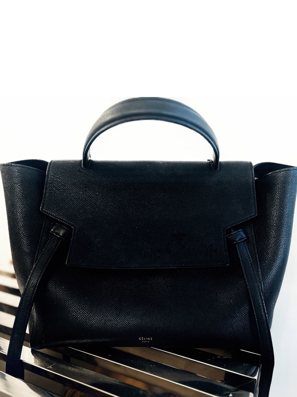 🖤 CELINE 🖤 Black 🥂 Black Buckle Bag Structured Top-Handle Satchel